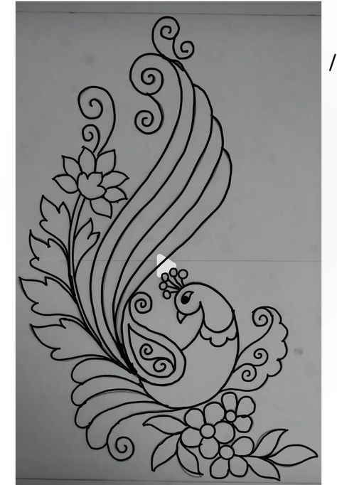 Aari Images Drawing, Embroidery Pencil Designs, Aari Work Motifs, Peacock Drawing Simple, Aalekhan Drawing, Latest Rangoli Designs Images, Kalamkari Motifs, Aari Drawing, Meenakari Painting