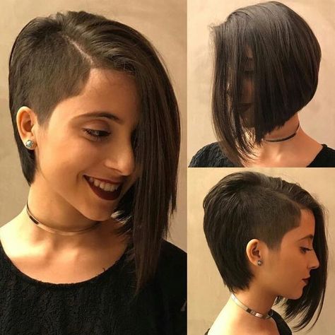 Pixie Sidecut, Side Shave, Shaved Hair Women, Short Undercut, Half Shaved Hair, Asymmetrical Bob, Ombré Hair, Shaved Sides, Haircut And Color