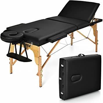 SJYDQ Portable Massage Table 3 Fold 84" L Adjustable Spa Bed with/Carry Case Black Hand Pallet Spa Portable, Spa Bed, Face In Hole, Composite Board, Portable Spa, Bed Legs, Massage Bed, Massage Tables, Professional Massage