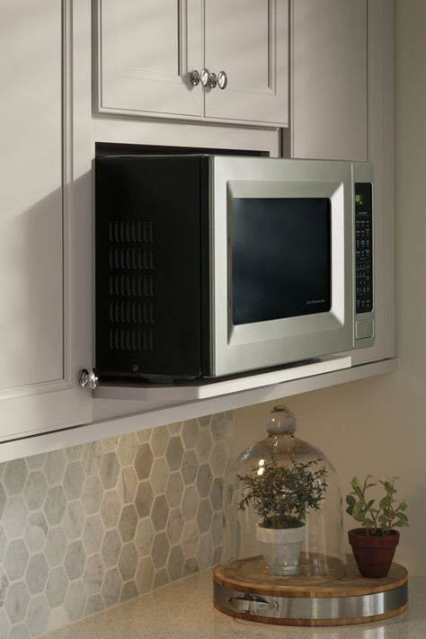 Preserve precious counter space while keeping your microwave front and center with the Microwave Open Shelf Cabinet. Microwave Wall Shelf, Kitchen Microwave Cabinet, Microwave Wall Cabinet, Pallet Deck Diy, Kitchen Shelf Styling, Microwave Cabinet, Microwave Shelf, Open Cabinet, Kitchen Microwave