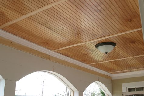 Beadboard Porch Ceiling, Wood Beadboard, Beadboard Kitchen, Pink Painted Walls, High Ceiling Lighting, Beadboard Paneling, Wooden Ceiling Design, Drop Ceiling Tiles, Ceiling Materials