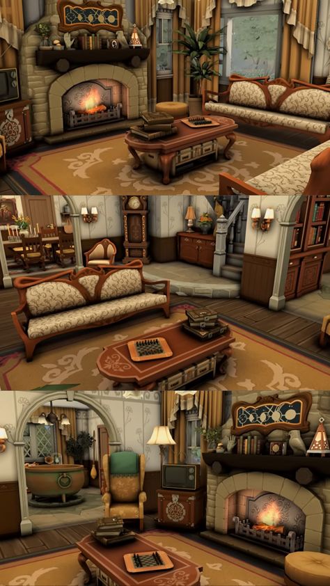 Cottage Core House Layout, Vintage Sims 4 House, Cottage Living Room Sims 4, Sims 4 Fountainview Penthouse Layout, Sims 4 Cottage House Interior, Sims 4 Mansion Interior, Sims 4 Victorian House Interior, Lilsimsie Builds, Sims 4 Cottage Interior