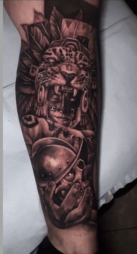 Aztec Warrior Tattoo, Aztec Tattoos Sleeve, Chest Tattoo Drawings, Underarm Tattoo, Athena Tattoo, Aztec Artwork, Jaguar Tattoo, Mayan Tattoos, Aztec Tattoos