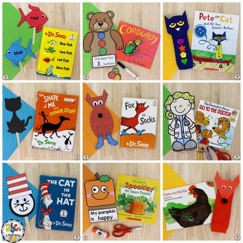 Authors Preschool Theme, Preschool Books With Crafts, Puppet Story Telling For Kids, Book Character Crafts, Farm Animal Puppets, Puppet Crafts For Kids, Bilingual Storytime, Reading Preschool, Friday Activities