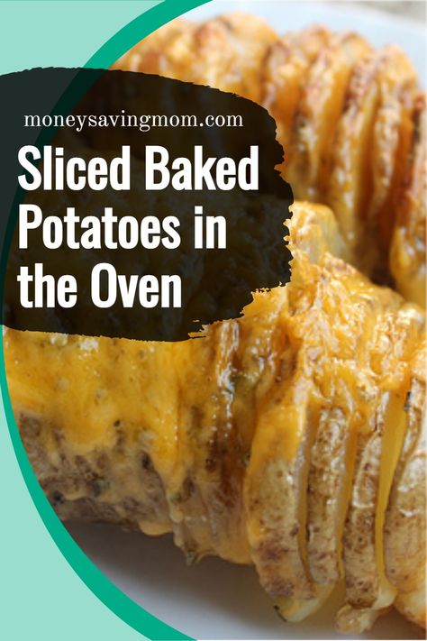 Sliced Easy Baked Potatoes where you add your choice of cheese and herbs! Sliced Potatoes With Cheese, Scored Seasoned Baked Potatoes, Sliced Baked Potatoes In The Oven Cheese, Potatoes Baked Sliced, Longhorn Potatoes, Sliced Baked Potatoes In The Oven Simple, Oven Cheese Potatoes, Potato Logs Recipe Baked, Longhorn Sliced Baked Potatoes