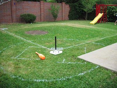 Backyard baseball field Mini Baseball Field Backyard, Baseball Backstop Diy, Backyard Wiffle Ball Field, Wiffleball Party, Backyard Baseball Field, Baseball Backyard, Backyard Baseball, Baseball Ideas, Wiffle Ball