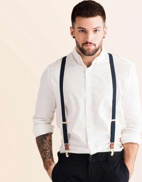 Suspenders Outfits, Navy Blue Suspenders, Suspenders Outfit, Red Suspenders, Blue Suspenders, Suspenders Men, Leather Suspenders, Mac Jeans, Navy Baby