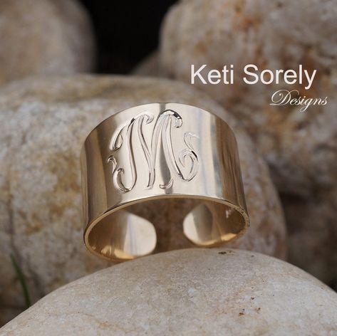 Ring Initials, Wide Band Diamond Rings, Engraved Initials, Fancy Rings, Cuff Ring, Monogram Ring, Dope Jewelry, Cuff Rings, Initial Ring