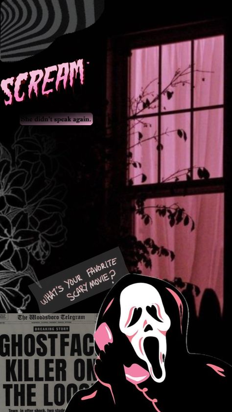 Ghost Face Wallpaper Aesthetic, Halloween Wallpaper Cute, Cover Wallpaper, Ghost Face, Halloween Poster, Ghost Faces, Halloween Wallpaper, Scary Movies, Pink Wallpaper