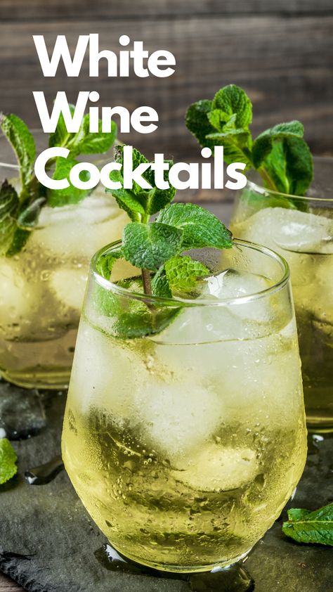 From light spritzers to drinks with a tiki theme inspiration, people get creative when it comes to making white wine cocktails. Furthermore, you can serve these versatile drinks on any occasion. Some make the perfect aperitif, while others wouldn’t be out of place on a tropical beach.  The cocktails listed below share the refreshing qualities of white wine paired with something extra for more kick and exciting flavor. via @mybartender White Wine Cocktails, White Wine Drink, Mulled White Wine, Sparkling Wine Drinks, Wine Spritzer Recipe, White Wine Cocktail, Wine Recipes Drink, White Wine Pairings, Tiki Theme