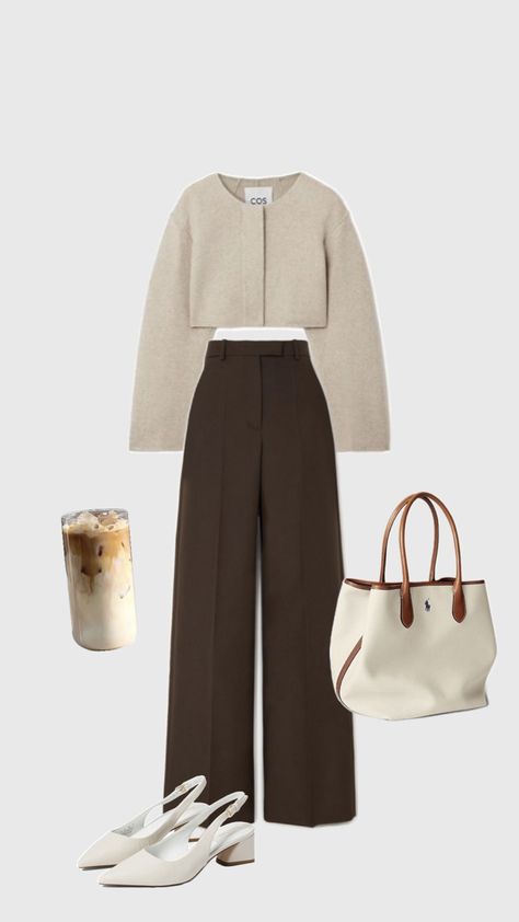 The Legal Posh, Authentic Fashion Style, Brown Shoes Outfit Aesthetic, Chic Brown Outfit, Brown And White Outfit Classy, Med School Outfit Ideas, Clean Outfits For Women, Im Sol Outfit, Daily Look Outfits