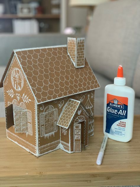 Cardboard Gingerbread, Diy Gingerbread House, Cardboard Gingerbread House, Ginger Bread House Diy, Diy Gingerbread, Cardboard Diy, Enjoy Your Holiday, Gingerbread Party, Cute Christmas Decorations