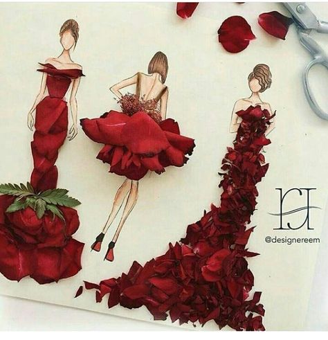 Flower Dress Art, Flower Petal Art, Fashion Illustration Collage, Dolls Art, Fashion Drawing Tutorial, Drawing Flowers, Flowers Dress, Fashion Illustration Sketches Dresses, Culture Magazine