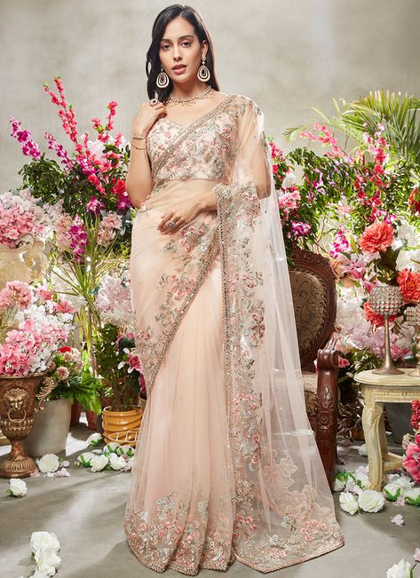 Designer Sarees Wedding Party Wear, Net Saree Designs, Low Cut Blouses, Party Wear Sarees Online, Designer Sarees Wedding, Lehenga Saree Design, Trendy Outfits Indian, Wedding Party Wear, Sarees Wedding