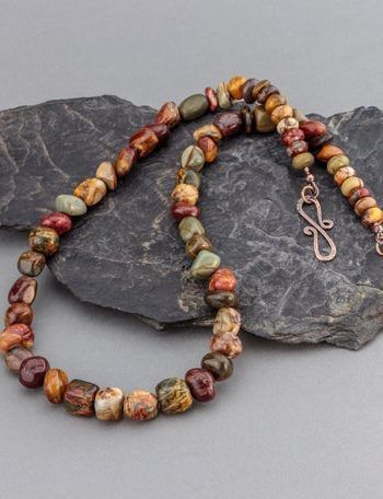 Shop Jasper Necklaces! Chunky Stone Necklace For Men, Multi Color Jasper Natural Stones, Men\'s Bead Necklace | Natural genuine Gemstone necklaces. Buy handcrafted artisan men\'s jewelry, gifts for men.  Unique handmade mens fashion accessories. #jewelry #beadednecklaces #beadedjewelry #shopping #gift #handmadejewelry #necklaces #affiliate #ad Jasper Necklaces, Stone Necklace For Men, Men's Necklace Gold, Chunky Stone Necklace, Mens Accessories Necklace, Mens Accessories Vintage, Mens Accessories Bracelet, Necklaces Chunky, Mens Leather Necklace