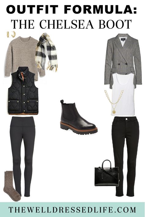 Blazer And Chelsea Boots Outfit, Black Rider Boots Outfit, Chelsea Boots Outfit Women Over 50, Flat Black Boots Outfit, Chelsea Boots Outfit Work, How To Wear Chelsea Boots Women, Winter Boot Outfits, Black Chelsea Boots Outfit, Chelsea Boot Outfits Women