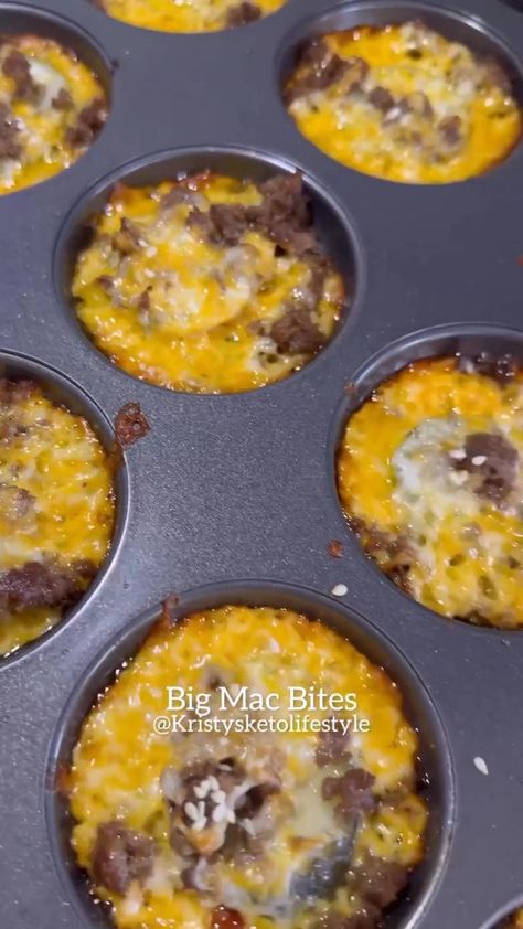 Keto Big Mac Bites, Big Mac Bites Keto, Big Mac Bites, Kristy Keto, Mac Bites, Chicken Muffins, Top Appetizers, Muffin Top Pan, Muffin Cups Recipes