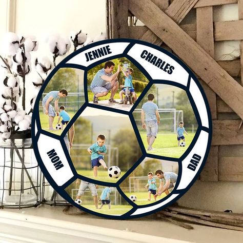 Custom Photo Collage Football Shape Valentine Gifts For Boys, Collage Football, Wedding Photo Collage, Senior Night Gifts, Round Wood Sign, Gifts For Football Fans, Sporty Design, Great Wedding Gifts, Gift Housewarming