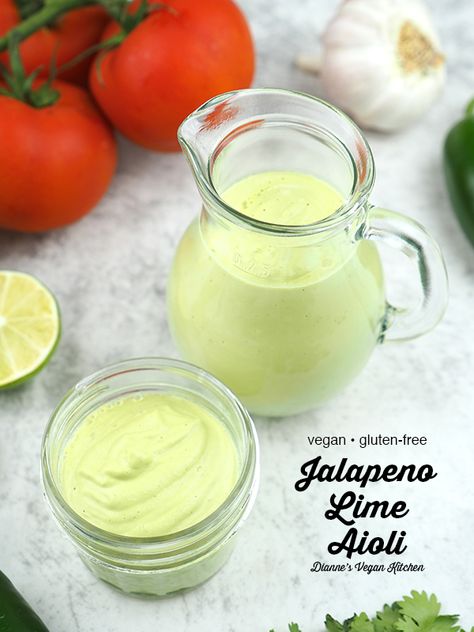 Jalapeno Lime Sauce, Jalapeno Aioli, Lime Aioli, Creamy Jalapeno, Aioli Sauce, Roasted Jalapeno, Aioli Recipe, Vegan Salads, Vegan Salad Recipes