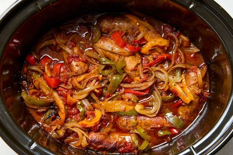 Meat Casseroles, Nyt Recipes, Sausage Peppers And Onions, Keto Crockpot, Vegetarian Comfort Food, Salmon And Shrimp, Shrimp And Vegetables, Quick Pasta, Sausage Dishes