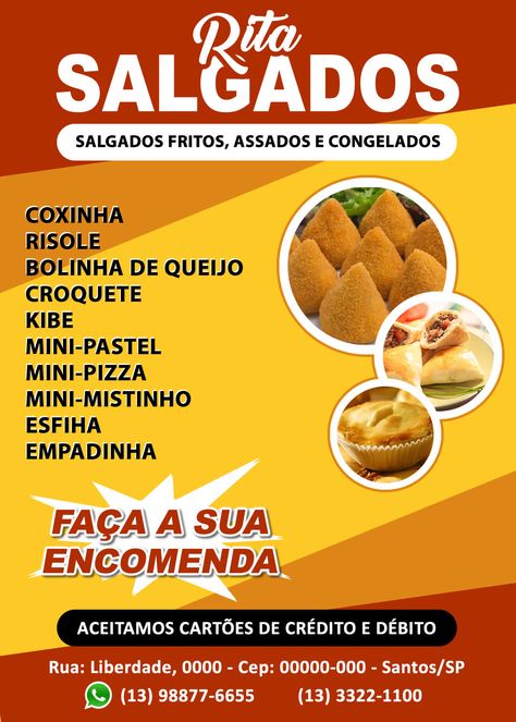 Criar panfletos é essencial para o seu negócio crescer - Coxinhando Chicken Boxes, Pastel Top, Hot Dogs, Sweet Potato, Pasta, Marketing, Design