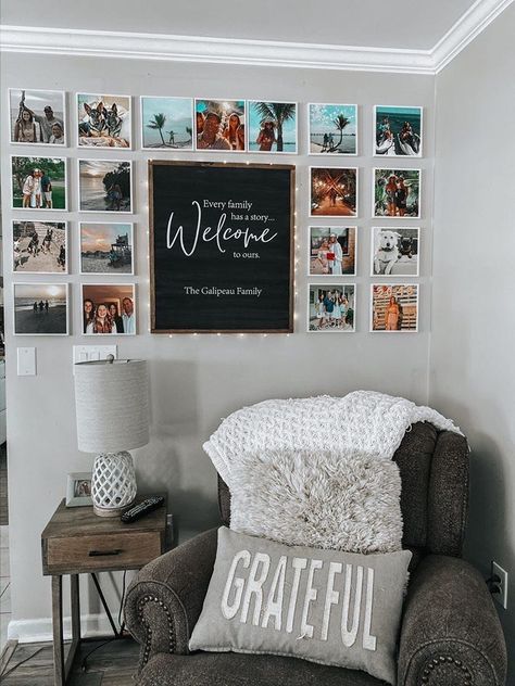 Family Photo Wall Collage, Travel Photo Wall, Family Photo Wall, Travel Wall Decor, Family Wall Decor, Apartment Living Room Design, Photo Decor, Farmhouse Decor Living Room, Photo Wall Collage