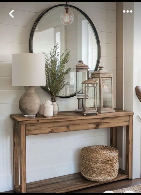 Rustic Entryway Table, Entry Way Table, Narrow Entryway, Console Table Design, Entryway Table Decor, Entryway Table, Entry Way, House Inspiration, Table Design