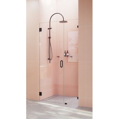 The beauty of the Illume wall-hinged walk-in shower enclosure lies in its simplicity of form. Taller than most competitor shower enclosures, our frameless 3/8” tempered glass panels come in a standard 78” height. Glass is treated on both sides with EnduroShield coating, which aids in repelling water and soap residue, allowing the panels to be fully reversible. In addition, our superior quality solid brass hardware is available in a variety of color finishes to suit any bathroom. With our extensi Frameless Glass Shower Enclosure, Black Shower Doors, Glass Shower Panels, Frameless Hinged Shower Door, Walk In Shower Enclosures, Frameless Shower Door, Bathtub Doors, Glass Shower Enclosures, Glass Hinges