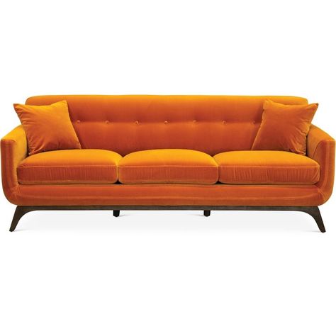 Orange Loveseat, Blue Velvet Loveseat, Orange Sofa, Orange Chair, Modern Inspiration, Velvet Loveseat, Mid Century Modern Sofa, Mid Century Sofa, Wood Sofa