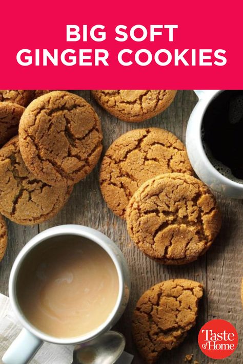 Big Soft Ginger Cookies Taste Of Home, Soft Ginergerbread Cookie, Gingerbread Drop Cookies, Big Soft Ginger Cookies, Big Soft Ginger Cookies Allrecipes, Taste Of Home Big Soft Ginger Cookies, Drop Gingerbread Cookies, Mollases Ginger Cookies, Big Soft Cookies