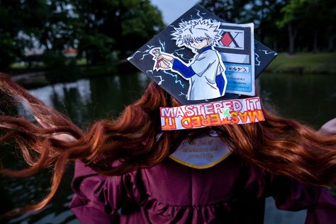 Anime graduation cap. Hunter xhunter Anime Graduation Cap, Anime Graduation, College Grad Cap Ideas, Graduation Cap Decoration Diy, Grad Cap Designs, Cap Decoration, Grad Caps, Prom 2024, Cap Ideas