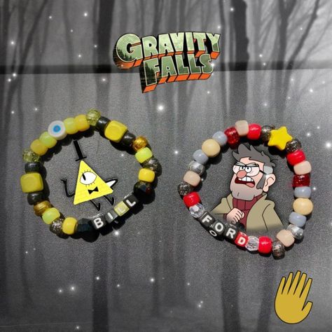 Bill Cipher and Stanford Pines Singles - Gravity Falls Bracelets For Besties, Scenecore Kandi, Kandi Mask, Pulseras Kandi, Stanford Pines, Diy Kandi Bracelets, Gravity Falls Bill Cipher, Pony Bead Bracelets, Diy Kandi