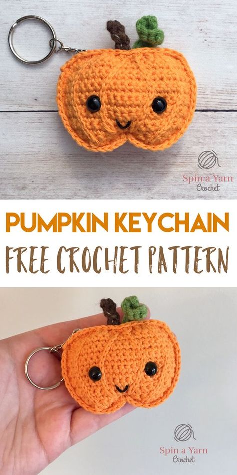 Pumpkin Keychain - Spin a Yarn Crochet Pumpkin Keychain, Crochet Pour Halloween, Fall Crochet Patterns, Fall Crochet, Crochet Keychain Pattern, Halloween Crochet Patterns, Crochet Fall, Holiday Crochet, Crochet Pumpkin