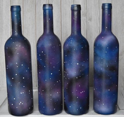 Galaxy Wine Bottle Decoration / Galaxy Decoration / Space Decor/ Galaxy Decor / Galaxy Centerpiece / Glow Stick Jars, Galaxy Decor, Galaxy Party, Galaxy Wedding, Starry Night Wedding, Bottle Decoration, Galaxy Theme, Black Holes, Wine Bottle Art