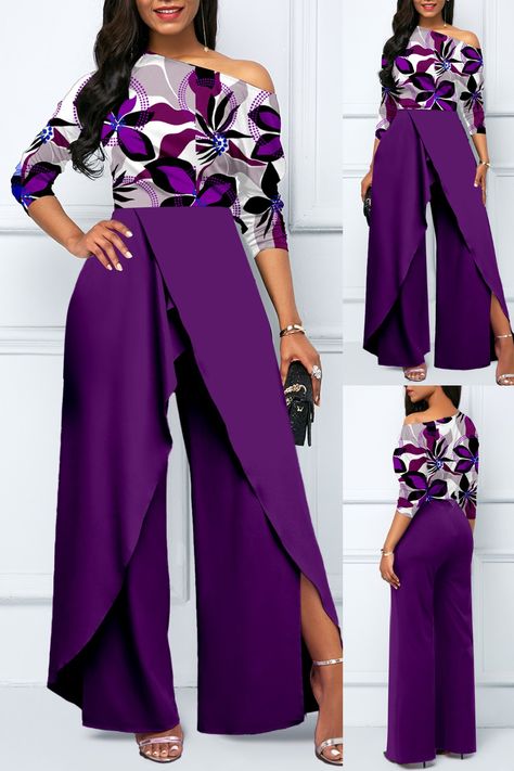 Elevate Your Style 🌟 This chic jumpsuit features delicate lace patchwork and a flattering boat neckline. The purple color adds sophistication, making it perfect for weddings, parties, or special occasions. Whether you’re dancing the night away or attending a glamorous event, this jumpsuit will turn heads. 
#FashionForward
#ChicStyle
#JumpsuitLove
#EventReady
#ElegantPurple
Tag your fashion-savvy friends and let them know about this stunning piece! 
Remember, confidence is your best accessory! Tops For Palazzo Pants, Boat Neck Jumpsuit, Purple Jumpsuit, Chic Jumpsuit, Jumpsuit Chic, Split Design, Long Sleeve Jumpsuit, Floral Jumpsuit, Boat Neckline