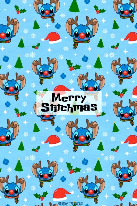 Merry Stitchmas Wallpaper, Disney Christmas Wallpaper Stitch, Wallpaper Backgrounds Stitch, Christmas Stitch Wallpaper, Stitch Christmas Wallpaper, Merry Stitchmas, Stitch Wallpapers, Wallpaper Stitch, Lilo And Stitch Characters