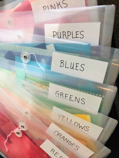 Easy storage for those pesky scraps of paper Scrap Paper Storage, Craft Closet, Office Organizer, White Office, Handmade Paper Crafts, Room Stuff, Plastic Envelopes, Paper Storage, Washi Tapes