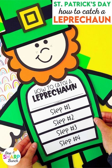 Celebrate St. Patrick's Day with this simple-to-assemble How To Catch a Leprechaun craft and procedural writing activity! This St. Patrick’s Day craft and St. Patrick’s Day writing activity is perfect for kindergarten or first grade students. Students get to work on how-to writing with this How To Catch a Leprechaun activity. This St. Patrick’s Day craft makes the perfect St. Patrick’s bulletin board for spring! Beginning Writing Activities, Leprechaun Activities, Thanksgiving Math Games, Halloween Math Games, Leprechaun Craft, Language Arts Centers, St Patrick's Day Activities, Writing Conferences, Cvc Word Activities