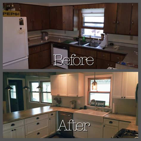 Our 1950's kitchen remodel. My husband did it all! 1950 Kitchen, 1950s Kitchen Remodel, Condo Kitchen Remodel, Inexpensive Kitchen Remodel, Ranch Kitchen Remodel, Kitchen Remodel Pictures, Ikea Kitchen Remodel, Simple Kitchen Remodel, Kitchen Remodel On A Budget