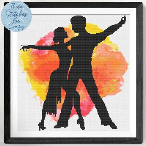 cross stitch pattern of a silhouette of a pair of salsa dancers in black with a paint splatter in the background in a mix of different shades of pink, orange and yellow
#salsadancing #dancecrossstitch #silhouettecrossstitch #thesestitchesbecrazy #thesestitchesbecrazydesigns #crossstitch #crossstitchdesign #crossstitching #sewing #etsy #etsyshop #etsyseller #shopsmall #shopsmallbusiness #gift #crossstitchgift Dancers Silhouette, Salsa Dancer, Dancer Silhouette, Be Crazy, Embroidery Gifts, Different Shades Of Pink, Salsa Dancing, Orange And Yellow, Paint Splatter