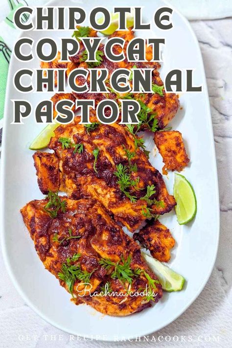 This easy and heathy Chipotle Copycat Chicken Al Pastor Recipe done in the air fryer is a breeze to make. It is a delicious recipe that can be cooked at home and made healthier. This best chicken al pastor uses an authentic marinade and the heat can be adjusted as per your taste. Just go ahead and enjoy. Chipotle Chicken Al Pastor, Chipotle Copycat Chicken, Chicken Al Pastor Recipe, Chicken Al Pastor, Al Pastor Recipe, Air Fryer Dinners, Copycat Chipotle Chicken, Chipotle Copycat Recipes, Chipotle Recipes Chicken