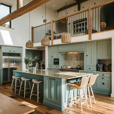 22 Coastal Fusion Kitchens: Blending Cottage and Farmhouse Designs with Seaside Charm Living Room With Lights, Kitchen Refresh Ideas, Open Kitchen Plan, Room With Lights, Barndo Kitchen, Cozy Coastal Cottage, Farmhouse Cottage Kitchen, Fusion Kitchen, Great Living Room