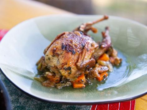 Get Stuffed Quail Recipe from Food Network Stuffed Quail, Cinnamon Scones Recipe, Roasted Quail, Dessert Crepes, Quail Recipes, Ranch Recipe, Pear Recipes, Wild Game, Scone Recipe