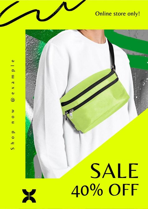 Clothes sale promotion poster template, editable text and design | premium image by rawpixel.com Promotion Poster, Awesome Designs, Aesthetic Things, Sale Promotion, Clothes Sale, Template Ideas, Free Design Resources, Poster Template, Green Bag