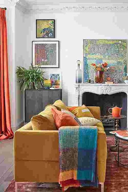 Eye For Design Victorian Lounge, Mustard Sofa, Yellow Sofa, Maximalist Decor, A Living Room, Room Colors, White Walls, Living Room Sofa, Colorful Interiors