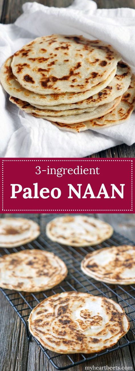 This is made with just 3 ingredients!! Use it as a tortilla for tacos, flatbread, naan for curries, crepes and so much more!! It's so simple to make!! Paleo naan. Paleo Naan, Paleo Snack, Flat Breads, Paleo Bread, Indian Bread, How To Eat Paleo, Chapati, Diet Keto, Gluten Free Bread