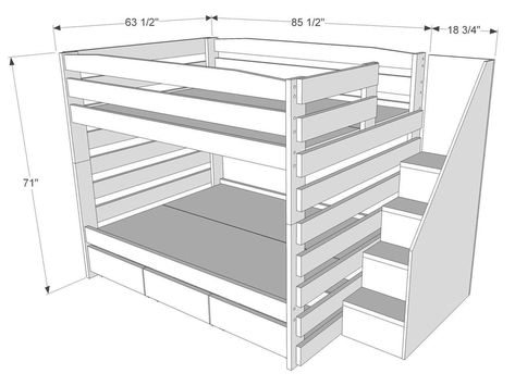 Bunk Bed Plans Stairs And Storage, Beds With Stairs, Bunk Beds For Boys Room, Adult Bunk Beds, Bunk Bed Plans, Queen Bunk Beds, Triple Bunk Beds, Diy Bunk Bed, Bunk Beds Built In