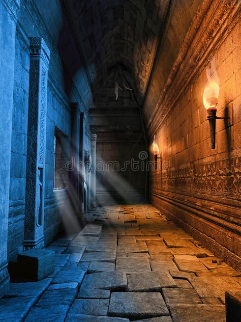 Dark corridor with torches. Dark corridor with burning torches in a ruined build #Sponsored , #Ad, #AFFILIATE, #corridor, #build, #ruined, #Dark Dungeon Corridor, Dark Corridor, Background Stone, Dungeon Room, Royal Room, Mmorpg Games, The Illusionist, Darkest Dungeon, Building Illustration