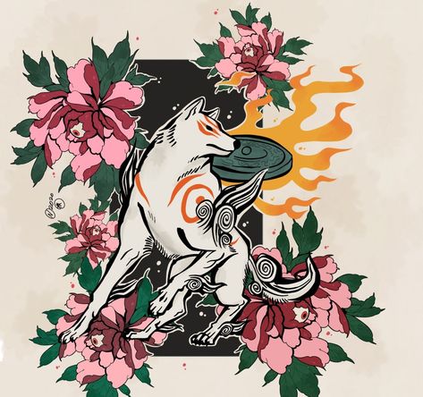 Okami Tattoo art Videogame Tattoos, Okami Tattoo, Small Tattoos For Guys, Lotus Tattoo, Girl Illustration, Best Girl, Floral Stickers, Angel Tattoo Men, Big Tattoo