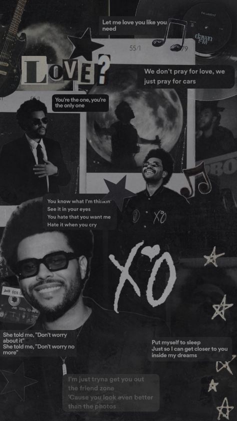 #theweeknd #xoxo #abeltesfaye #abel #abelweeknd #music #musicshuffle #black #white #gray #grey #theweekndaesthetic #wallpaper #love #theweekndlyrics #lyric #songlyric #star #stars The Weekend Wallpaper Aesthetic, The Weeknd Trilogy, The Weeknd Background, The Weeknd Wallpaper Iphone, Starboy The Weeknd, Album Cover Wallpaper Collage, Pray For Love, Abel The Weeknd, Wallpaper Love